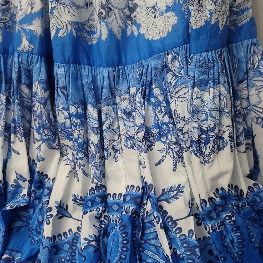 A Loves A Border Print Mandarin Collar Long Balloon Sleeve A-Line Maxi Dress - Picture 4 of 9